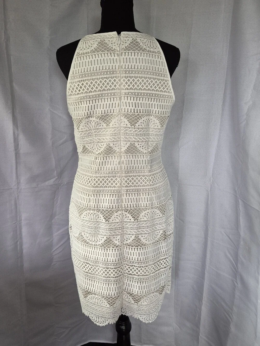 White House Black Market Crochet Dress Womens Size 6 Off White Beige Cream - Picture 9 of 14